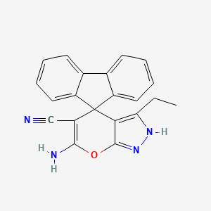 6'-amino-3'-ethyl-1'H-spiro[fluorene-9,4'-pyrano[2,3-c]pyrazole]-5'-carbonitrile