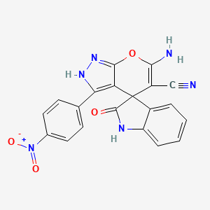 molecular formula C20H12N6O4 B11515427 6'-amino-3'-(4-nitrophenyl)-2-oxo-1,2-dihydro-1'H-spiro[indole-3,4'-pyrano[2,3-c]pyrazole]-5'-carbonitrile 