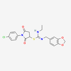 molecular formula C21H20ClN3O4S B11515444 1-(4-chlorophenyl)-2,5-dioxopyrrolidin-3-yl N'-(1,3-benzodioxol-5-ylmethyl)-N-ethylcarbamimidothioate 