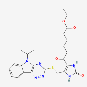 Ethyl 6-oxo-6-[2-oxo-5-[(5-propan-2-yl-[1,2,4]triazino[5,6-b]indol-3-yl)sulfanylmethyl]-1,3-dihydroimidazol-4-yl]hexanoate