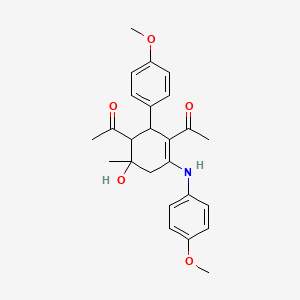 molecular formula C25H29NO5 B11515533 1-[3-Acetyl-6-hydroxy-4-(4-methoxyanilino)-2-(4-methoxyphenyl)-6-methyl-3-cyclohexenyl]-1-ethanone 