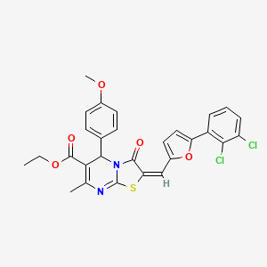 molecular formula C28H22Cl2N2O5S B11515556 ethyl (2E)-2-{[5-(2,3-dichlorophenyl)-2-furyl]methylene}-5-(4-methoxyphenyl)-7-methyl-3-oxo-2,3-dihydro-5H-[1,3]thiazolo[3,2-a]pyrimidine-6-carboxylate 