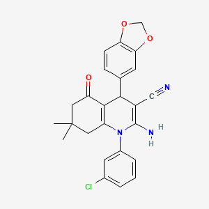 2-Amino-4-(benzo[d][1,3]dioxol-5-yl)-1-(3-chlorophenyl)-7,7-dimethyl-5-oxo-1,4,5,6,7,8-hexahydroquinoline-3-carbonitrile