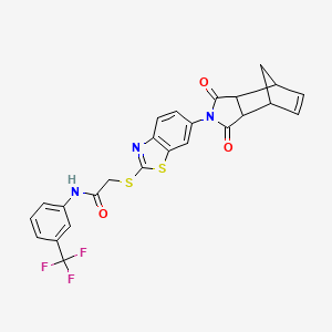 2-{[6-(1,3-dioxo-1,3,3a,4,7,7a-hexahydro-2H-4,7-methanoisoindol-2-yl)-1,3-benzothiazol-2-yl]sulfanyl}-N-[3-(trifluoromethyl)phenyl]acetamide