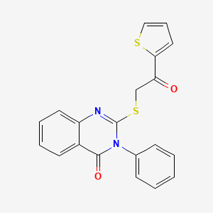 molecular formula C20H14N2O2S2 B11515589 2-((2-Oxo-2-(2-thienyl)ethyl)thio)-3-phenyl-4(3H)-quinazolinone 