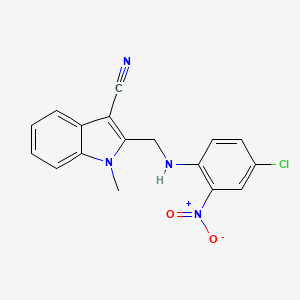 molecular formula C17H13ClN4O2 B11515642 2-{[(4-chloro-2-nitrophenyl)amino]methyl}-1-methyl-1H-indole-3-carbonitrile 