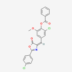 2-chloro-4-{(E)-[2-(4-chlorophenyl)-5-oxo-1,3-oxazol-4(5H)-ylidene]methyl}-6-methoxyphenyl benzoate