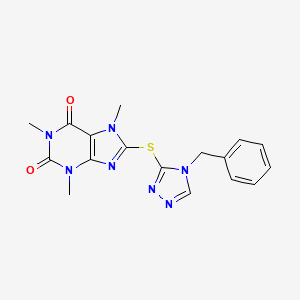 8-[(4-benzyl-4H-1,2,4-triazol-3-yl)sulfanyl]-1,3,7-trimethyl-3,7-dihydro-1H-purine-2,6-dione