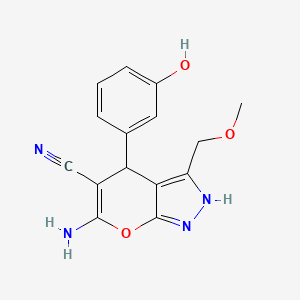 molecular formula C15H14N4O3 B11515784 6-Amino-4-(3-hydroxyphenyl)-3-(methoxymethyl)-1,4-dihydropyrano[2,3-c]pyrazole-5-carbonitrile 