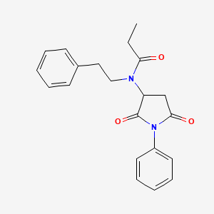 molecular formula C21H22N2O3 B11515800 N-(2,5-dioxo-1-phenylpyrrolidin-3-yl)-N-(2-phenylethyl)propanamide 