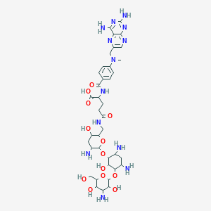 molecular formula C₃₈H₅₇N₁₃O₁₃ B1151586 5-[[5-Amino-6-[4,6-diamino-3-[4-amino-3,5-dihydroxy-6-(hydroxymethyl)oxan-2-yl]oxy-2-hydroxycyclohexyl]oxy-3-hydroxyoxan-2-yl]methylamino]-2-[[4-[(2,4-diaminopteridin-6-yl)methyl-methylamino]benzoyl]amino]-5-oxopentanoic acid 