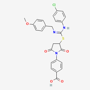 molecular formula C26H22ClN3O5S B11515890 4-(3-{[N'-(4-chlorophenyl)-N-(4-methoxybenzyl)carbamimidoyl]sulfanyl}-2,5-dioxopyrrolidin-1-yl)benzoic acid 