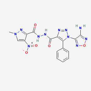 molecular formula C16H13N11O5 B11515907 1-(4-amino-1,2,5-oxadiazol-3-yl)-N'-[(1-methyl-4-nitro-1H-pyrazol-3-yl)carbonyl]-5-phenyl-1H-1,2,3-triazole-4-carbohydrazide 