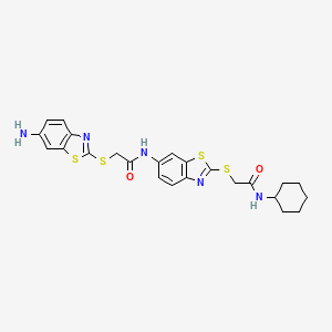 molecular formula C24H25N5O2S4 B11516006 2-[(6-amino-1,3-benzothiazol-2-yl)sulfanyl]-N-(2-{[2-(cyclohexylamino)-2-oxoethyl]sulfanyl}-1,3-benzothiazol-6-yl)acetamide 