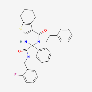 molecular formula C32H28FN3O2S B11516027 1'-(2-fluorobenzyl)-3-(2-phenylethyl)-5,6,7,8-tetrahydro-1H-spiro[1-benzothieno[2,3-d]pyrimidine-2,3'-indole]-2',4(1'H,3H)-dione 