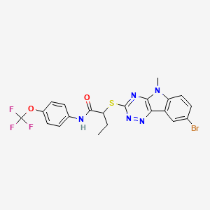 molecular formula C21H17BrF3N5O2S B11516049 2-({8-Bromo-5-methyl-5H-[1,2,4]triazino[5,6-B]indol-3-YL}sulfanyl)-N-[4-(trifluoromethoxy)phenyl]butanamide 