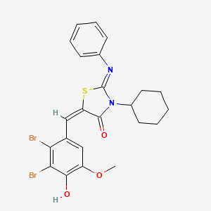 (2E,5E)-3-cyclohexyl-5-(2,3-dibromo-4-hydroxy-5-methoxybenzylidene)-2-(phenylimino)-1,3-thiazolidin-4-one