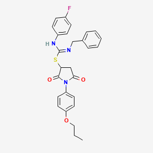 molecular formula C27H26FN3O3S B11516074 2,5-dioxo-1-(4-propoxyphenyl)pyrrolidin-3-yl N-benzyl-N'-(4-fluorophenyl)carbamimidothioate 