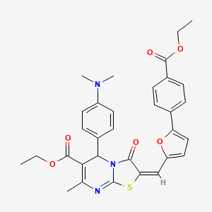 ethyl (2E)-5-[4-(dimethylamino)phenyl]-2-({5-[4-(ethoxycarbonyl)phenyl]furan-2-yl}methylidene)-7-methyl-3-oxo-2,3-dihydro-5H-[1,3]thiazolo[3,2-a]pyrimidine-6-carboxylate