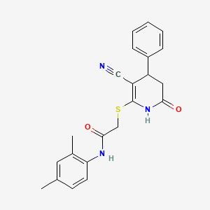 molecular formula C22H21N3O2S B11516139 2-[(3-cyano-6-oxo-4-phenyl-1,4,5,6-tetrahydropyridin-2-yl)sulfanyl]-N-(2,4-dimethylphenyl)acetamide 