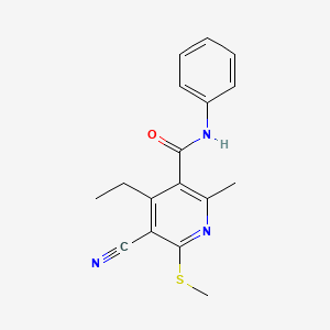 molecular formula C17H17N3OS B11516172 5-cyano-4-ethyl-2-methyl-6-(methylsulfanyl)-N-phenylpyridine-3-carboxamide 