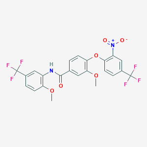 molecular formula C23H16F6N2O6 B11516177 3-methoxy-N-[2-methoxy-5-(trifluoromethyl)phenyl]-4-[2-nitro-4-(trifluoromethyl)phenoxy]benzamide 