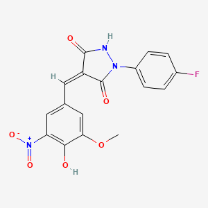 molecular formula C17H12FN3O6 B11516182 (4Z)-1-(4-fluorophenyl)-4-[(4-hydroxy-3-methoxy-5-nitrophenyl)methylidene]pyrazolidine-3,5-dione 