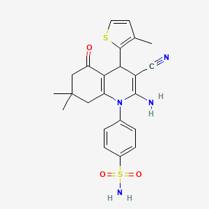 molecular formula C23H24N4O3S2 B11516215 4-[2-amino-3-cyano-7,7-dimethyl-4-(3-methylthiophen-2-yl)-5-oxo-5,6,7,8-tetrahydroquinolin-1(4H)-yl]benzenesulfonamide 