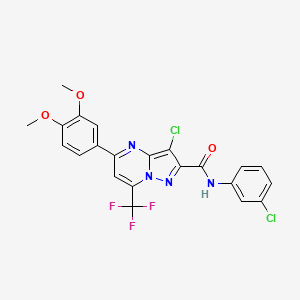 molecular formula C22H15Cl2F3N4O3 B11516270 3-chloro-N-(3-chlorophenyl)-5-(3,4-dimethoxyphenyl)-7-(trifluoromethyl)pyrazolo[1,5-a]pyrimidine-2-carboxamide 