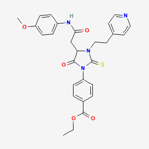 molecular formula C28H28N4O5S B11516293 Ethyl 4-(4-{2-[(4-methoxyphenyl)amino]-2-oxoethyl}-5-oxo-3-[2-(pyridin-4-yl)ethyl]-2-thioxoimidazolidin-1-yl)benzoate 