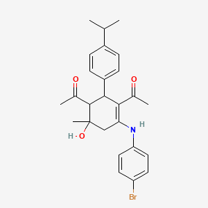 molecular formula C26H30BrNO3 B11516294 1,1'-{4-[(4-Bromophenyl)amino]-6-hydroxy-6-methyl-2-[4-(propan-2-yl)phenyl]cyclohex-3-ene-1,3-diyl}diethanone 