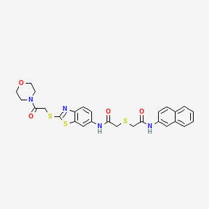 molecular formula C27H26N4O4S3 B11516303 2-({2-[(2-{[2-(morpholin-4-yl)-2-oxoethyl]sulfanyl}-1,3-benzothiazol-6-yl)amino]-2-oxoethyl}sulfanyl)-N-(naphthalen-2-yl)acetamide 