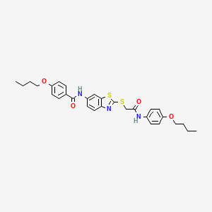 molecular formula C30H33N3O4S2 B11516313 4-butoxy-N-[2-({2-[(4-butoxyphenyl)amino]-2-oxoethyl}sulfanyl)-1,3-benzothiazol-6-yl]benzamide 