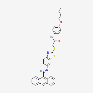 2-[(6-{[(E)-anthracen-9-ylmethylidene]amino}-1,3-benzothiazol-2-yl)sulfanyl]-N-(4-butoxyphenyl)acetamide