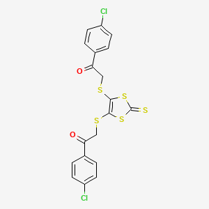 molecular formula C19H12Cl2O2S5 B11516381 2,2'-[(2-Thioxo-1,3-dithiole-4,5-diyl)disulfanediyl]bis[1-(4-chlorophenyl)ethanone] 