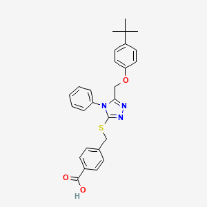 molecular formula C27H27N3O3S B11516394 4-[({5-[(4-tert-butylphenoxy)methyl]-4-phenyl-4H-1,2,4-triazol-3-yl}sulfanyl)methyl]benzoic acid 