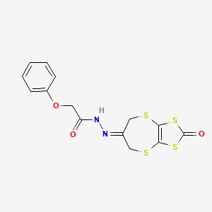 molecular formula C14H12N2O3S4 B11516401 N'-(2-Oxo-5H-[1,3]dithiolo[4,5-b][1,4]dithiepin-6(7H)-ylidene)-2-phenoxyacetohydrazide 