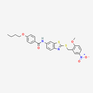 4-butoxy-N-{2-[(2-methoxy-5-nitrobenzyl)sulfanyl]-1,3-benzothiazol-6-yl}benzamide