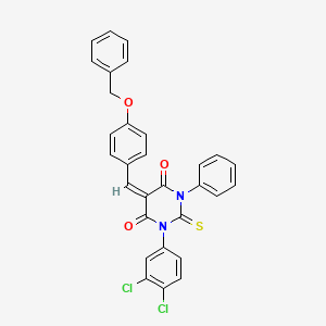 (5E)-5-[4-(benzyloxy)benzylidene]-1-(3,4-dichlorophenyl)-3-phenyl-2-thioxodihydropyrimidine-4,6(1H,5H)-dione