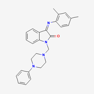 molecular formula C27H28N4O B11516481 (3Z)-3-[(2,4-dimethylphenyl)imino]-1-[(4-phenylpiperazin-1-yl)methyl]-1,3-dihydro-2H-indol-2-one 