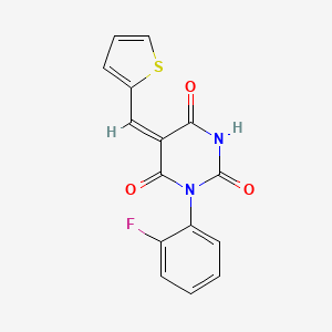 (5E)-1-(2-fluorophenyl)-5-(thiophen-2-ylmethylidene)pyrimidine-2,4,6(1H,3H,5H)-trione