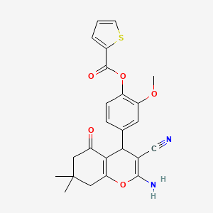 molecular formula C24H22N2O5S B11516507 4-(2-amino-3-cyano-7,7-dimethyl-5-oxo-5,6,7,8-tetrahydro-4H-chromen-4-yl)-2-methoxyphenyl thiophene-2-carboxylate 