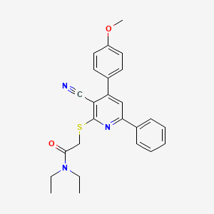 molecular formula C25H25N3O2S B11516517 2-{[3-cyano-4-(4-methoxyphenyl)-6-phenylpyridin-2-yl]sulfanyl}-N,N-diethylacetamide 