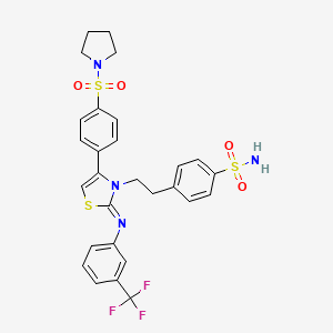 molecular formula C28H27F3N4O4S3 B11516520 4-{2-[(2Z)-4-[4-(pyrrolidin-1-ylsulfonyl)phenyl]-2-{[3-(trifluoromethyl)phenyl]imino}-1,3-thiazol-3(2H)-yl]ethyl}benzenesulfonamide 