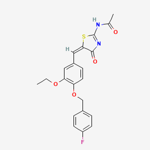 molecular formula C21H19FN2O4S B11516553 N-[(2E,5E)-5-{3-ethoxy-4-[(4-fluorobenzyl)oxy]benzylidene}-4-oxo-1,3-thiazolidin-2-ylidene]acetamide 