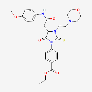 Ethyl 4-(4-{2-[(4-methoxyphenyl)amino]-2-oxoethyl}-3-[2-(morpholin-4-yl)ethyl]-5-oxo-2-thioxoimidazolidin-1-yl)benzoate