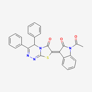 (7E)-7-(1-acetyl-2-oxo-1,2-dihydro-3H-indol-3-ylidene)-3,4-diphenyl-4H-[1,3]thiazolo[2,3-c][1,2,4]triazin-6(7H)-one