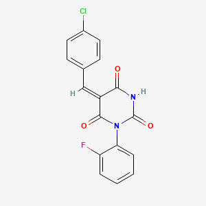 molecular formula C17H10ClFN2O3 B11516604 (5E)-5-[(4-chlorophenyl)methylidene]-1-(2-fluorophenyl)-1,3-diazinane-2,4,6-trione 