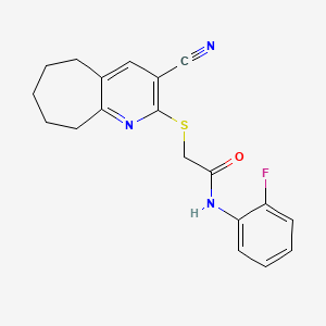 2-[(3-cyano-6,7,8,9-tetrahydro-5H-cyclohepta[b]pyridin-2-yl)sulfanyl]-N-(2-fluorophenyl)acetamide