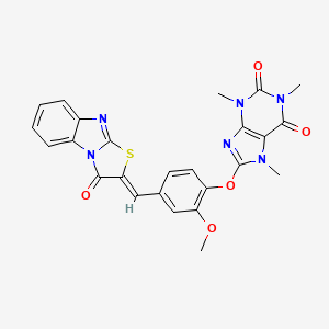 molecular formula C25H20N6O5S B11516673 8-{2-methoxy-4-[(Z)-(3-oxo[1,3]thiazolo[3,2-a]benzimidazol-2(3H)-ylidene)methyl]phenoxy}-1,3,7-trimethyl-3,7-dihydro-1H-purine-2,6-dione 